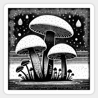 Black and White Mushroom Lino Print Sticker